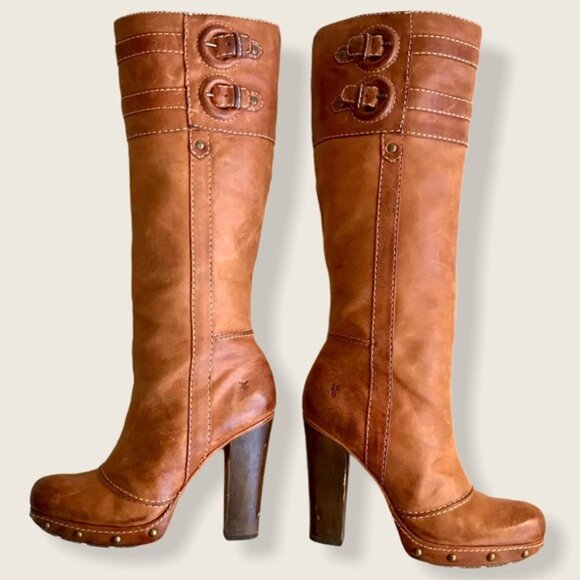 Frye Frankie Over the Knee Buckle Stud Heeled Boot - Picture 15 of 16